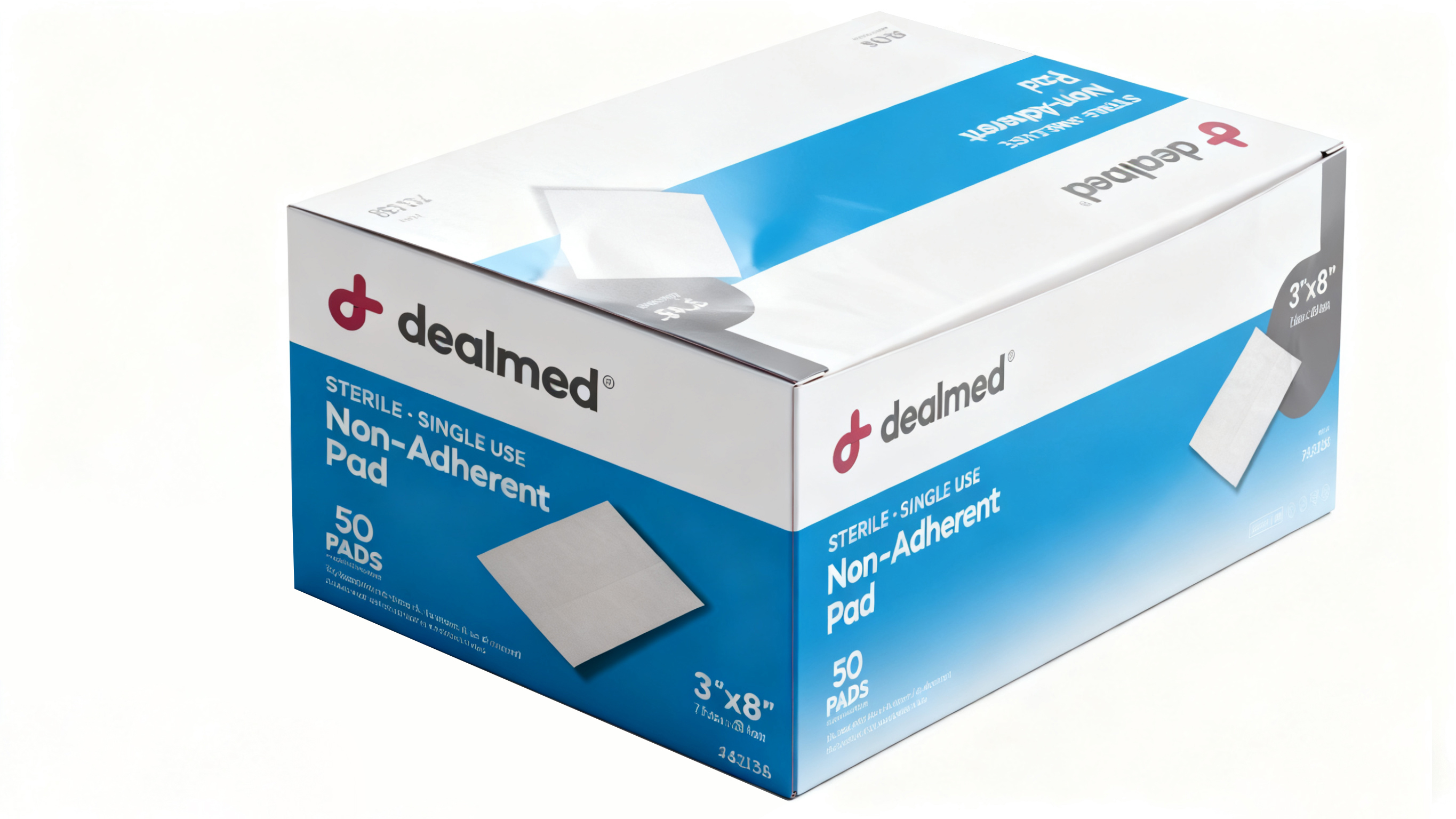 Dealmed 3" x 8" Non-Adherent Gauze Pads, Sterile Individually Wrapped, 50/Box (Case of 12)