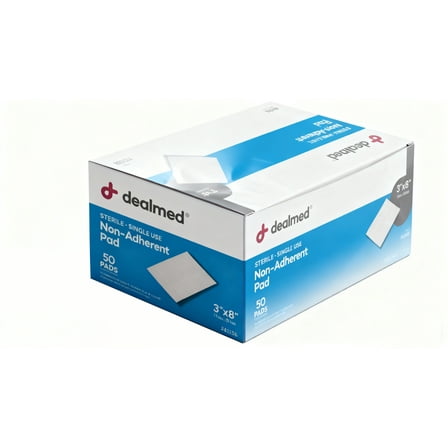 Dealmed 3" x 8" Non-Adherent Gauze Pads, Sterile Individually Wrapped, 50/Box (Pack of 1)
