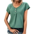 thumbnail image 2 of Wycnly Womens Tops Dressy Casual Fashion Button up Solid Comfy Lightweight Tunic Tees Shirts Summer Short Sleeve Crewneck Tops Plain Blouse Green XXL, 2 of 6