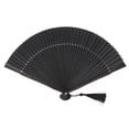 thumbnail image 3 of Abanico plegable para decoración, abanico de mano negro clásico, abanico plegable con manga, abanico plegable con borla, elegante y moderno, 3 of 14