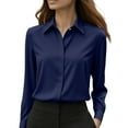 thumbnail image 2 of Button Down Shirts For Women Wrinkle Resistance Dress Shirts For Women Long Sleeve Work Formal Blouses Tops Navy, 2 of 9