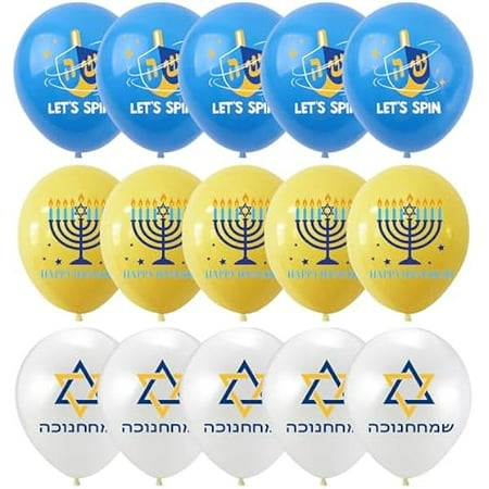 WEEKS Hanukkah Balloons Set - 15PCS, Yellow, Round Balloons - Hanukkah Decoration