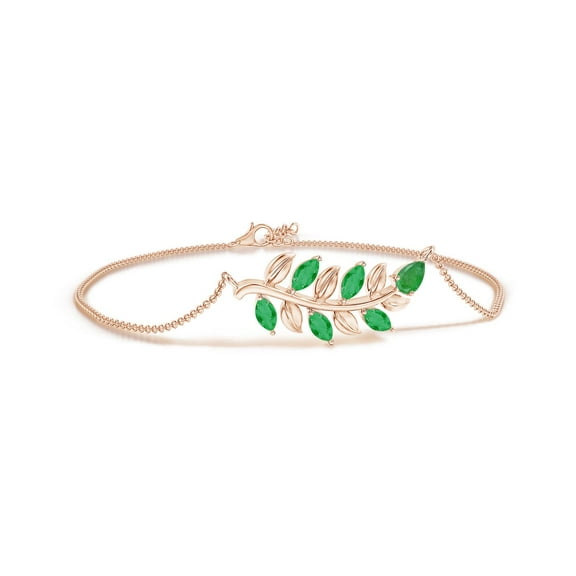 ANGARA Natural Pear and Marquise Emerald Olive Branch Bracelet in 14K Rose Gold for Women (Size-5x3mm) | May Birthstone, Birthday, Anniversary, Jewelry Gift for Women | Natural Emerald Bracelet