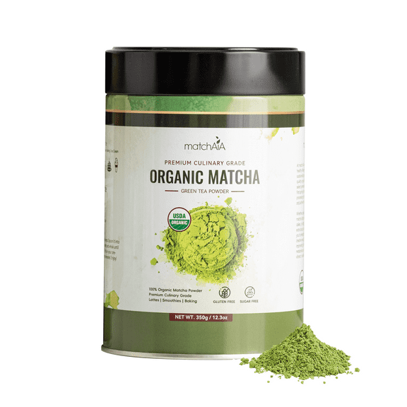 MatchAiA USDA-Certified Organic Matcha, 100% Pure Green Tea Powder, Premium Culinary Grade for Lattes, Smoothies, Desserts and Baking, Sugar Free, Gluten Free (350g / 12.3oz Tin Can)