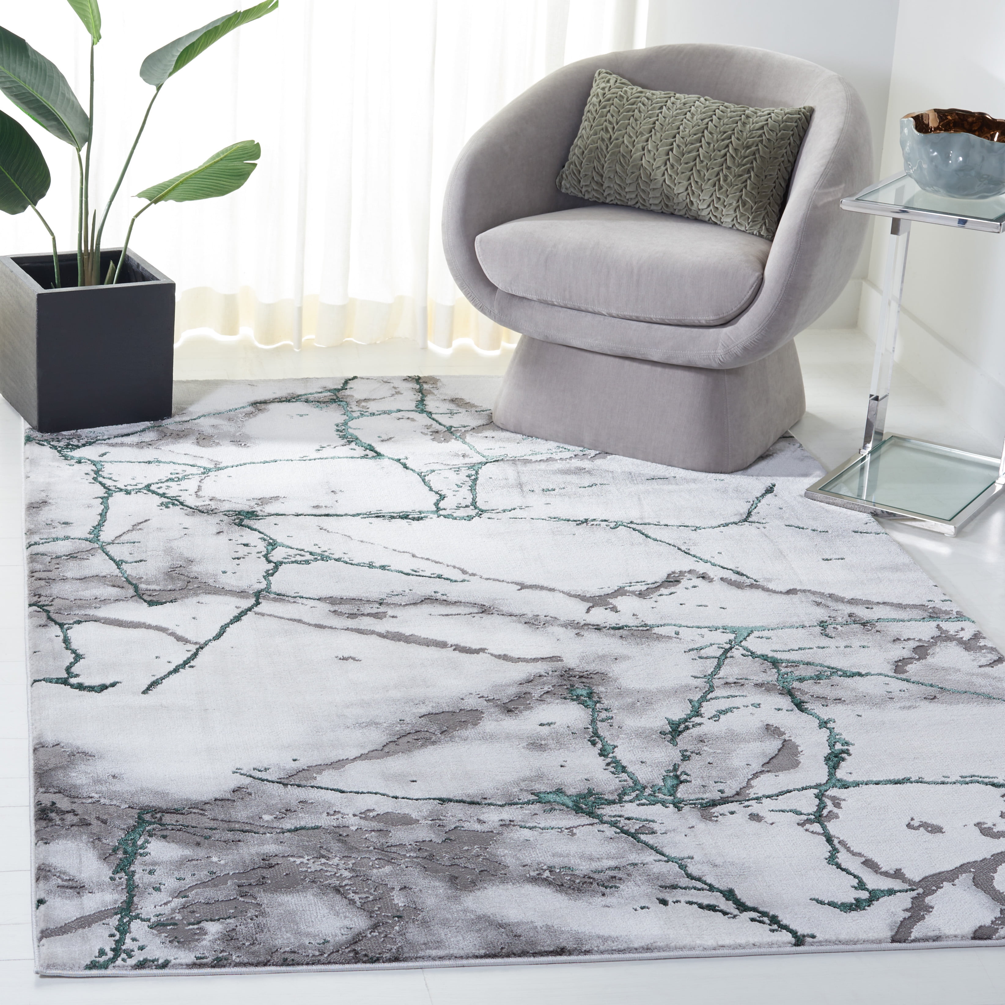 SAFAVIEH Craft Paul Abstract Area Rug, Grey/Green, 4' x 4' Square