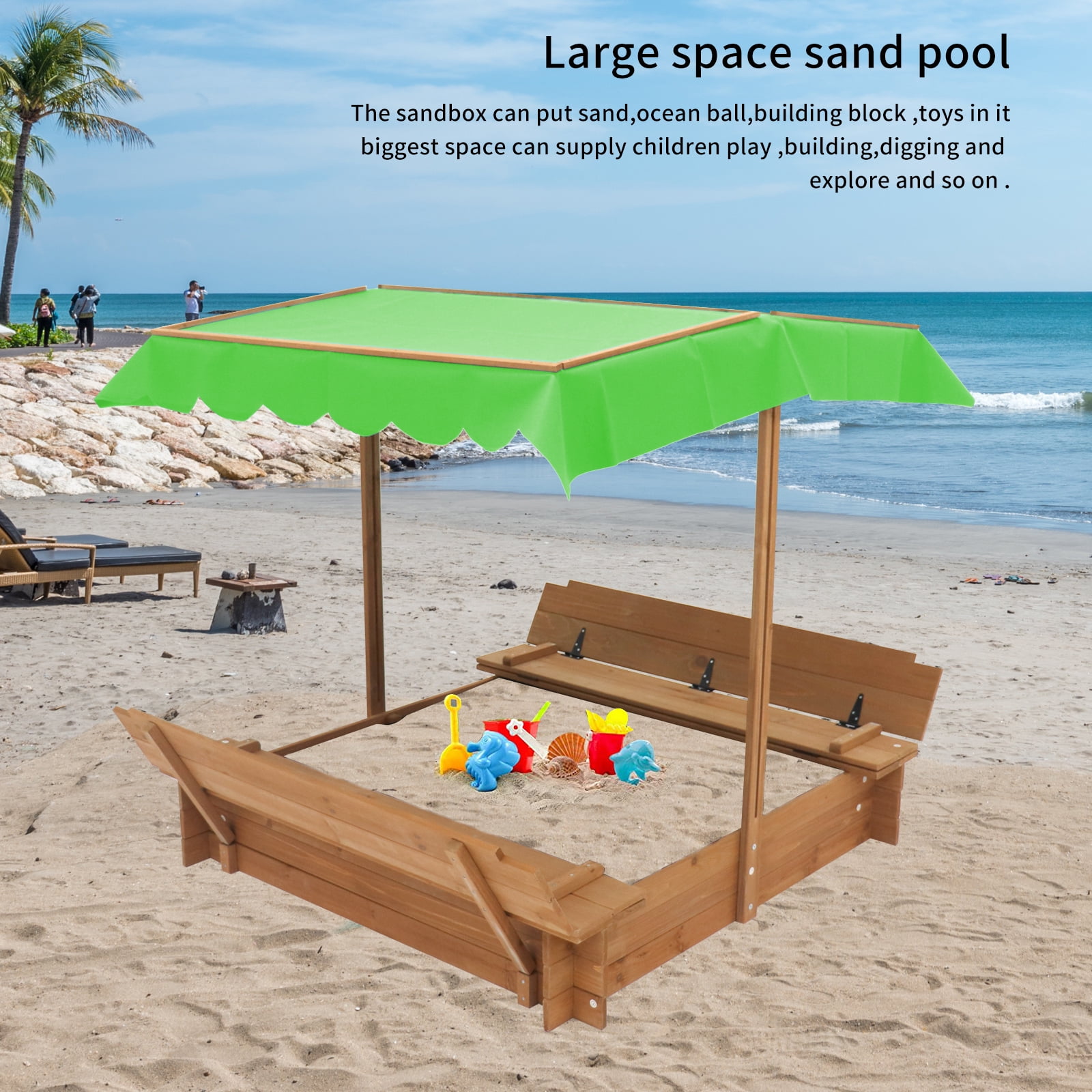 Kids Sand Boxes with Canopy Sandboxes with Covers Foldable Bench Seats