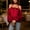 Red, variant on Women's Elegant Solid Color Satin Halter Top – Cold Shoulder Long Puff Sleeve, Ruffle Hem, Ruched Boho Blouse Olive Green,M