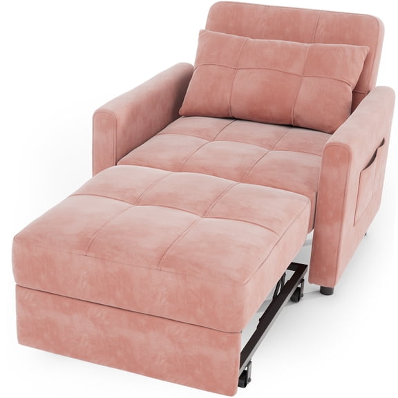 Asofer 3-in-1 Convertible Sofa Chair Bed with Adjustable Backrest for Living Room, Office, Study,Game Room,Pink