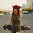 thumbnail image 3 of Women Beret Hat Solid Color Elastic Warm Soft Painter Hat Autumn Winter Travel Daily Wear Fashion Accessory, 3 of 8