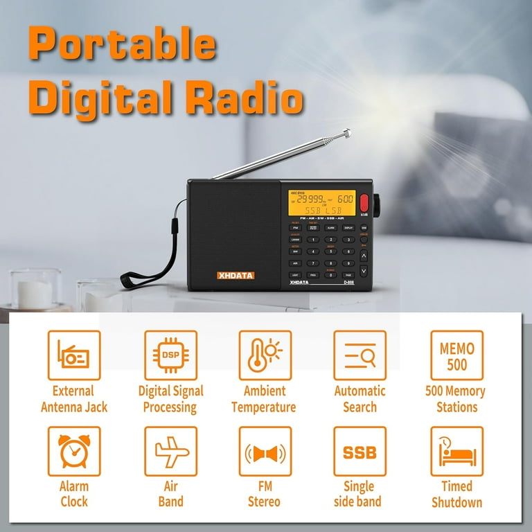 XHDATA D808 Portable Shortwave Radio, AM FM SW LW Air Band, SSB
