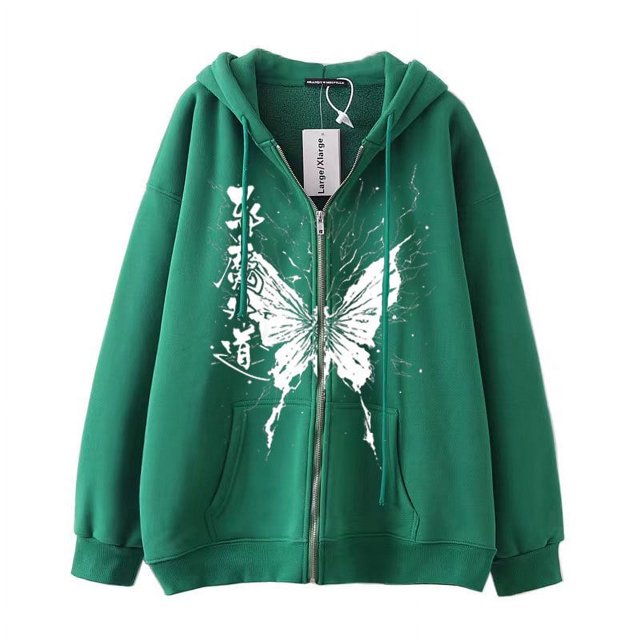 Dark hip hop gótico Harajuku Y2k estampado de mariposa cremallera Sudadera con capucha hombres y mujeres Harajuku chaqueta sudadera