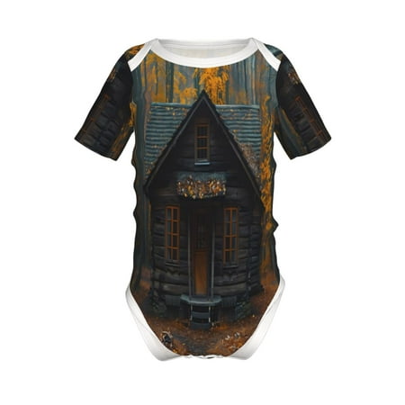 

Coaee Rustic Cabin Autumn Forest for Soft Baby Short-Sleeve Bodysuit Baby Climbing Clothes Baby Girls Boys Bodysuit Romper-6 Months