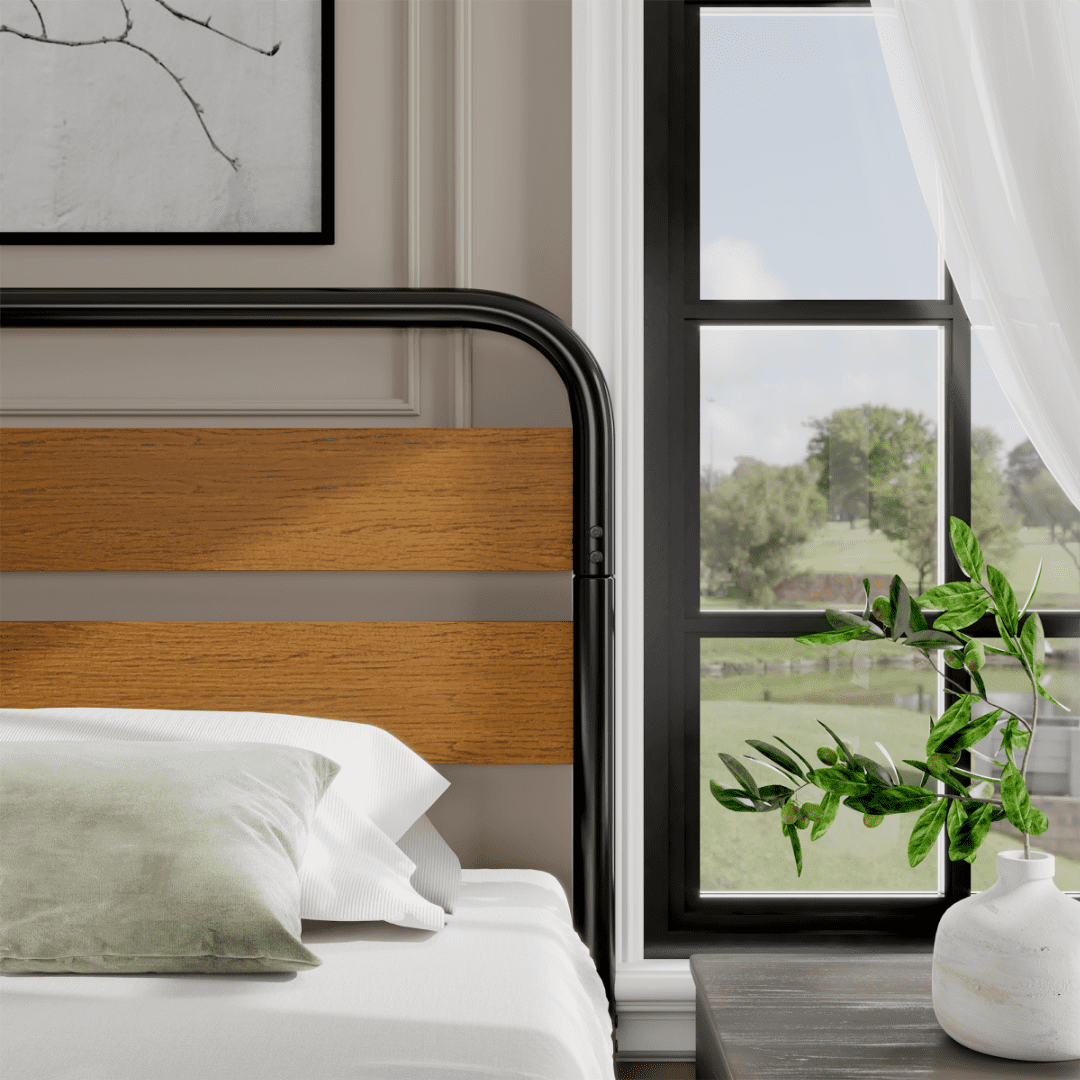 King Size Platform Bed Frame with Wood Headboard, Heavy Duty Bed Mattress Foundation with Storage, No Box Spring Needed, Easy Assembly, Brown