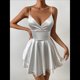 thumbnail image 5 of Vestido de Satén con Tirantes Finos para Mujer, Sin Mangas, Escote Bajo, Espalda Descubierta, Mono Corto de Fiesta, Minivestido Veraniego. L, 5 of 9