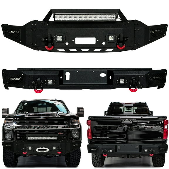 Vijay Compatible with 2020-2021-2022-2023 Chevy Silverado 2500hd/3500hd Front and Rear Bumper Textured Black Steel with Lights and D-rings