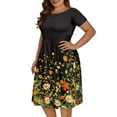 thumbnail image 4 of SCRAWLGOD Daisy Print Women Summer Dresses with Sleeves Casual Comfortable Women's Summer Short Sleeve A-Line Midi Dresses Size 4XL Round Neck for Vacations, 4 of 7