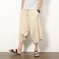 thumbnail image 2 of Zylarhe Casual Pants for Men, Men Summer Casual Mid Waist Loose Cropped Harem Pants With Pockets Khaki XXXXL, 2 of 7