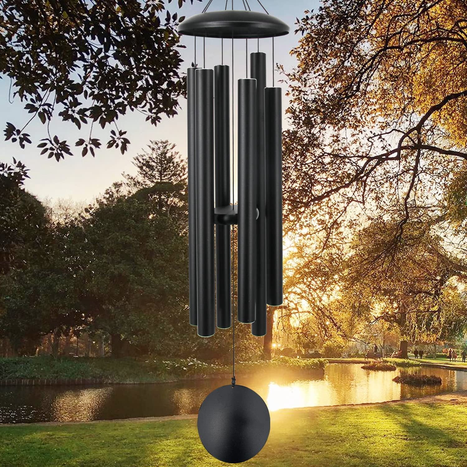 45 In Memorial Wind Chimes Large With 6 Heavy Tubes  Deep Tone Outdoor For Garden Hanging Decor Sympathy Gifts. Black