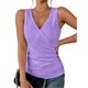 thumbnail image 1 of Camiseta sin mangas fruncida con cuello en V para mujer, camisa sin mangas con decoración de botones huecos y ojales, cintura de Color liso, 1 of 4