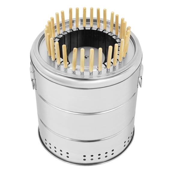 Portable Smokeless Barbecue Charcoal Barrel Grill, Stainless Steel Surround Charcoal Kebab Grill for Cooking Tea Around the Stove, Small Barbecues, Picnics (15.35*16.53 in)