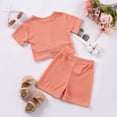 thumbnail image 4 of DAETIROS Girls Outfit Sets-Casual Comfy Solid Short Sleeve Top and Shorts Girls Summer Clothes Orange Size 2-10, 4 of 8