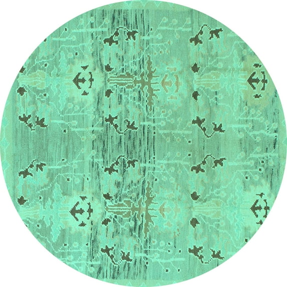 Ahgly Company Indoor Round Abstract Turquoise Blue Modern Area Rugs, 3' Round