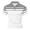 thumbnail image 5 of Men's Short Sleeve T Shirt, Button Down Lapel Collar Casual T Shirt, Soft Breathable Slim Fit Summer Top for Vacation, Travel, Work and Daily Wear Grey XXL, 5 of 5