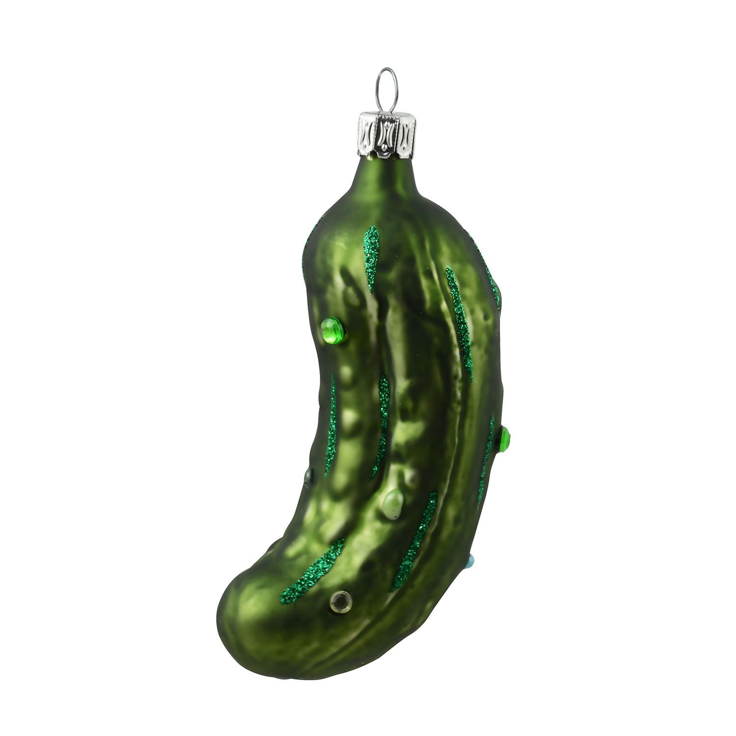 Glass German Pickle (dark green matte, with crystals)