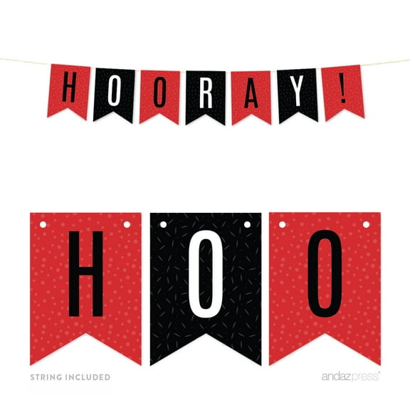 Signature Black, White, Red, Hanging Pennant Banner, Hooray!