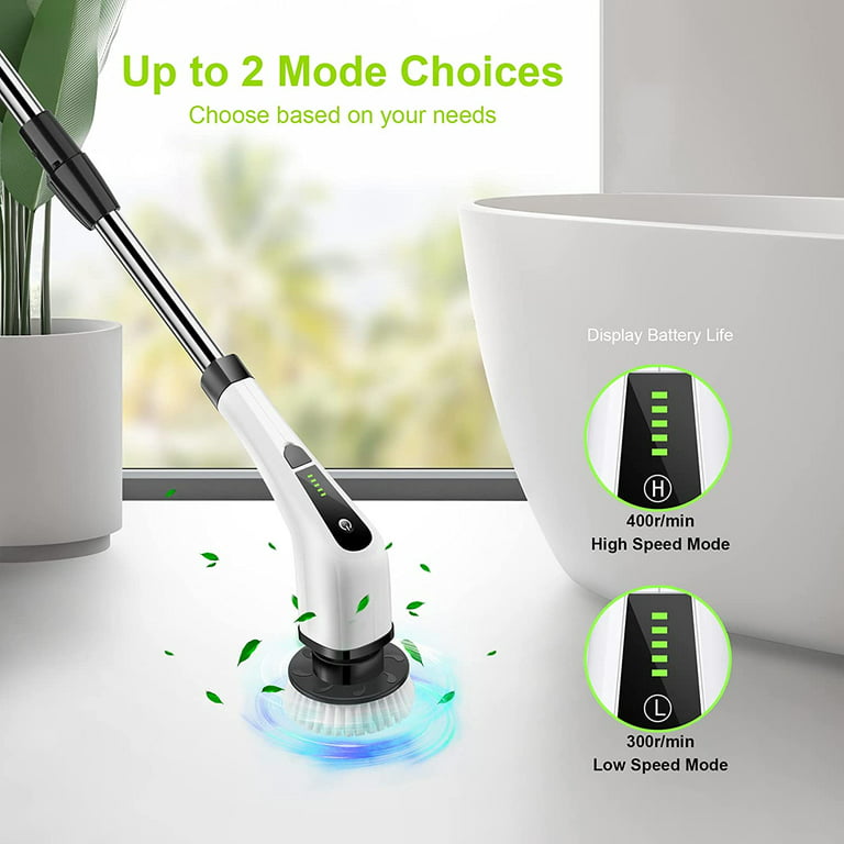Electric Spin Scrubber, Cordless Bath Tub Power Scrubber with Long Handle &  7 Replaceable Heads, Detachable as Short Handle, Shower Cleaning Brush