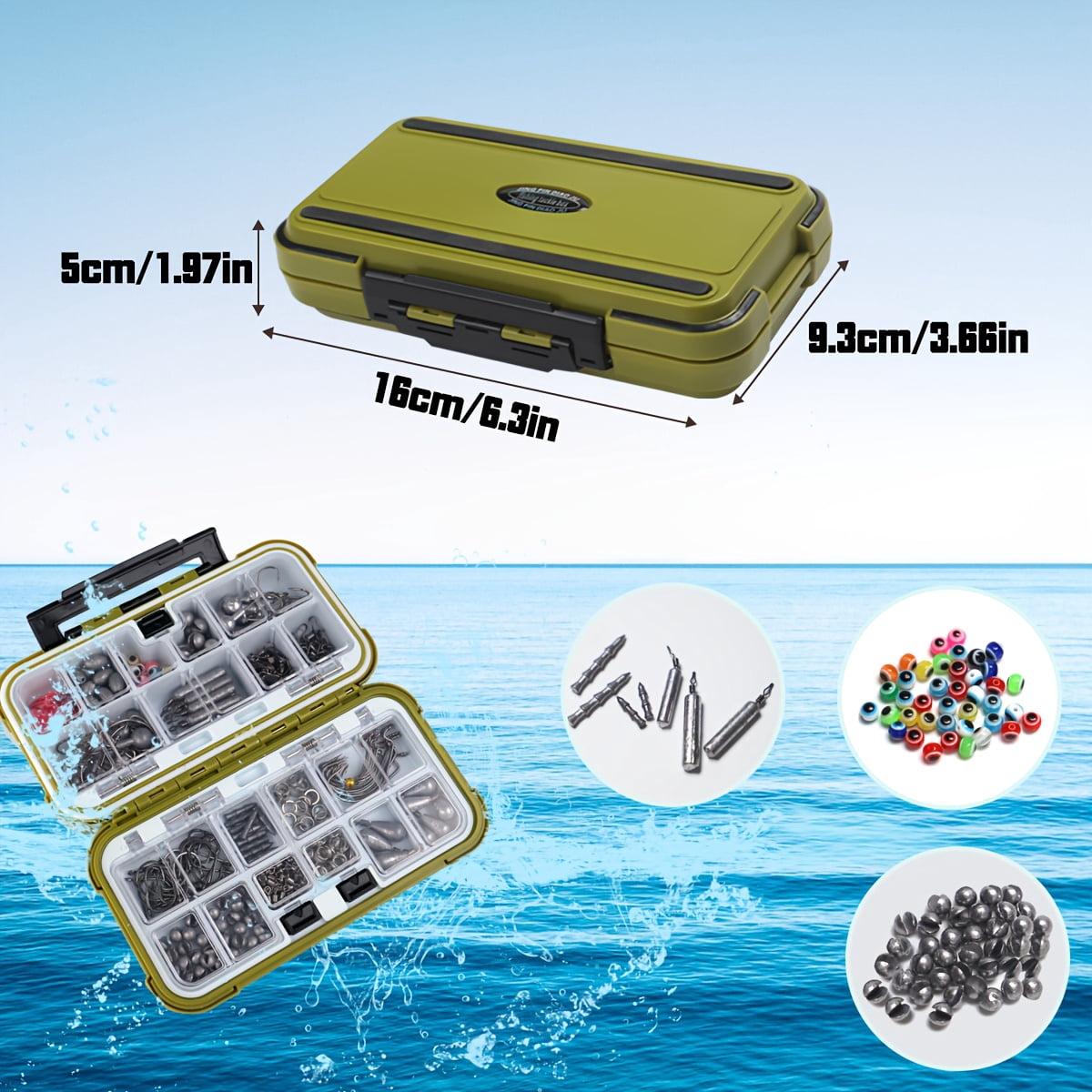 329Pcs All-in-One Waterproof Fishing Tackle Kit, Complete Fishing Gear Set with Hooks Sinkers Swivels Connectors Lines Split Rings Carabiners with Waterproof Storage Box for Freshwater Saltwater