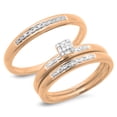 thumbnail image 1 of 0.15 Carat (ctw) 10K Rose Gold Round & Baguette Cut Diamond Men & Women's Cluster Engagement Ring Trio Bridal Set, 1 of 1