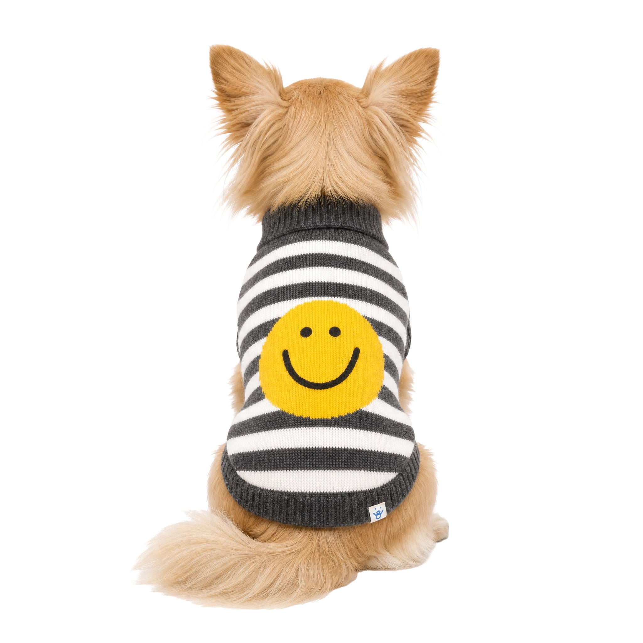 Oodles Smiley Face Striped Turtle Neck Fall Dog Sweater, Multicolored, XS