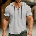 thumbnail image 5 of TKYCMSUAKI Mens Quarter Zip Hoodies Shirt Short Sleeve Drawstring Workout T Shirts Muscle Bodybuilding Athletic Shirts Summer Solid Color Tees, 5 of 5