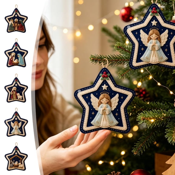 Fievgin Christmas Felt Angel Ornament, Star Religious Christmas Tree Decoration for Wreath Door Window, Christian Family Decor