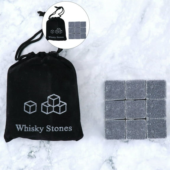 WNFJR Beverage Chilling Stones Whiskey Stones - 9 Pcs Reusable Natural Chilling Stones with Velvet Pouch | Keep Drinks Cold Without Dilution | Perfect for Whiskey, Cocktails & More