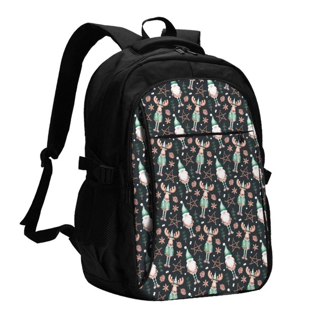 Fotbe Christmas cute deer old man Mochila con Estampado y Puerto USB para Hombre y Mujer, Mochila Antirrobo, Mochila de Viaje, Mochila Escolar, Mochila Universitaria