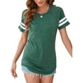 thumbnail image 2 of SAYFUT Short Sleeve T-Shirt for Womens Juniors Striped Print Round Neck Loose Casual Summer Tops Blouse Asymmetric Hem Tops, 2 of 7