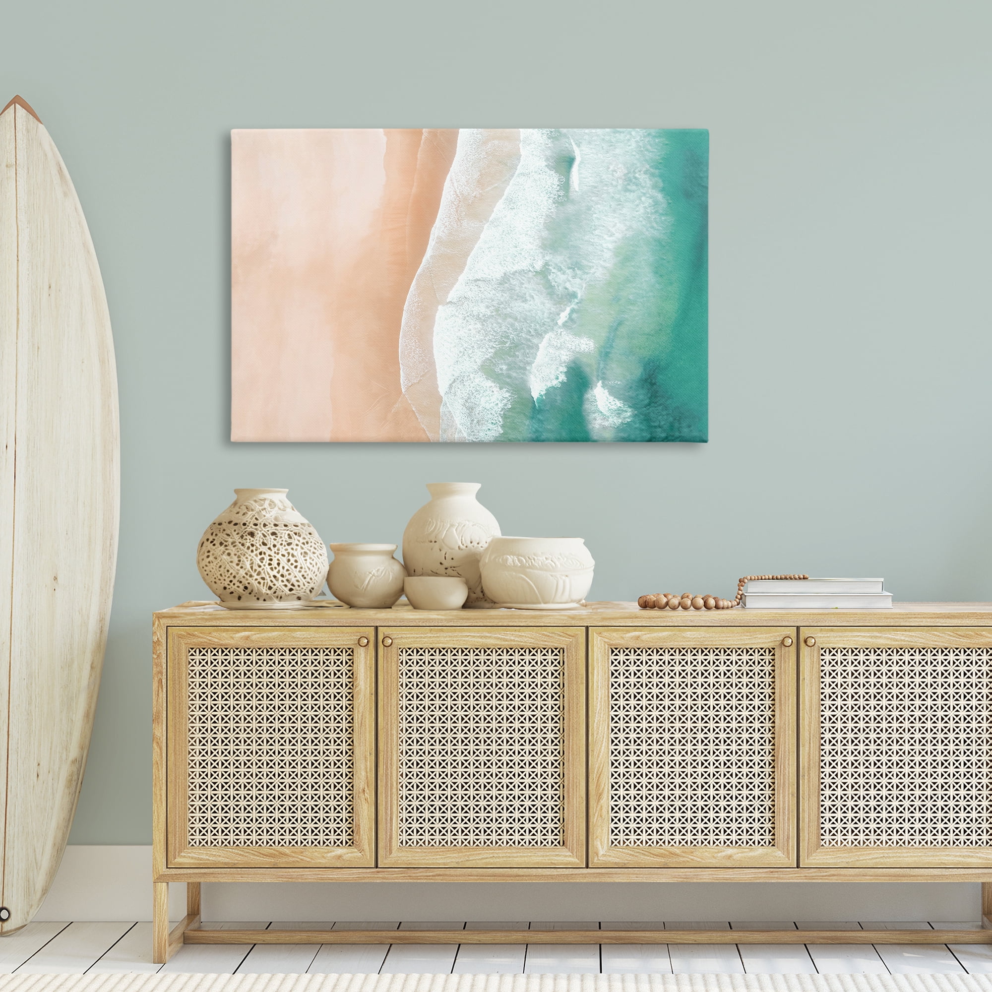 Stupell Industries Aerial Sea Waves Coastal Painting Gallery Wrapped Canvas Art Print Wall Art, 45 x 30