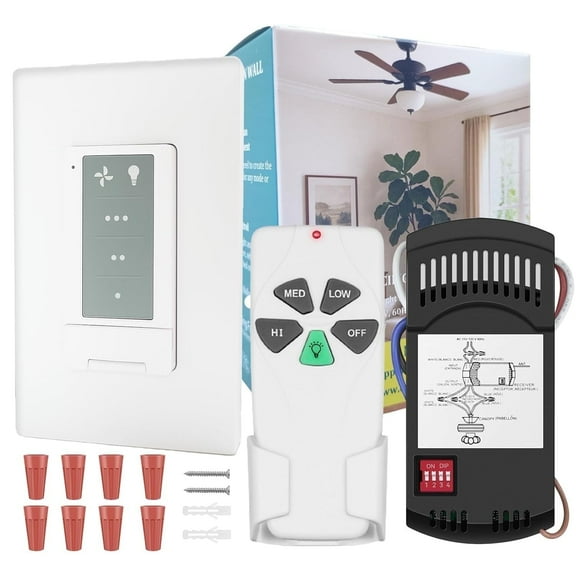 Ceiling Fan Remote Control Kit, Universal Wall Switch & FAN-53T Remote with RC-28R Receiver, Adjustable 3 Speed and Light Dimmer, Replacement for Hunter, Harbor Breeze, Hampton Bay