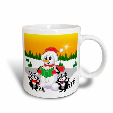 Ceramic Snowman - 3dRose Raccoons and Snowman Singing Christmas Carols on a Winter Background, Ceramic Mug, 15-ounce
