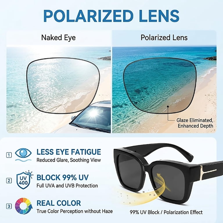 Fit Over Sunglasses Oversized Square UV Protection TINHAO Oversized Square Fit Over Glasses Sunglasses for  main image 4