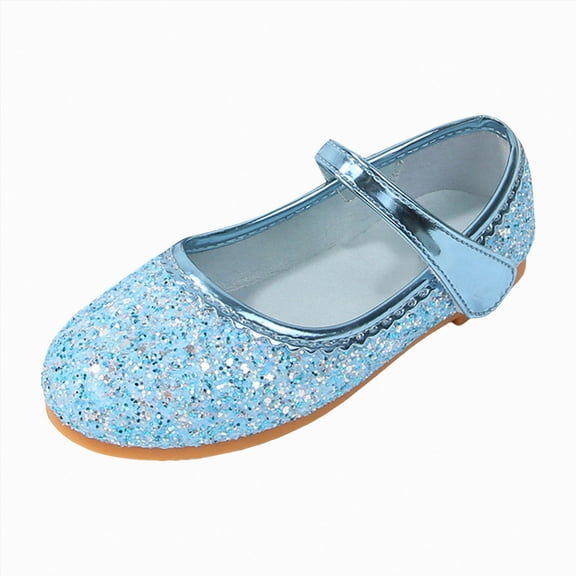 KPOPLK Girls Slip on Mary Jane Ballet Flats Glitter Wedding Party Bridesmaids Flower Girl Princess Dress Shoes for Kid Toddler Size 13.5,Blue