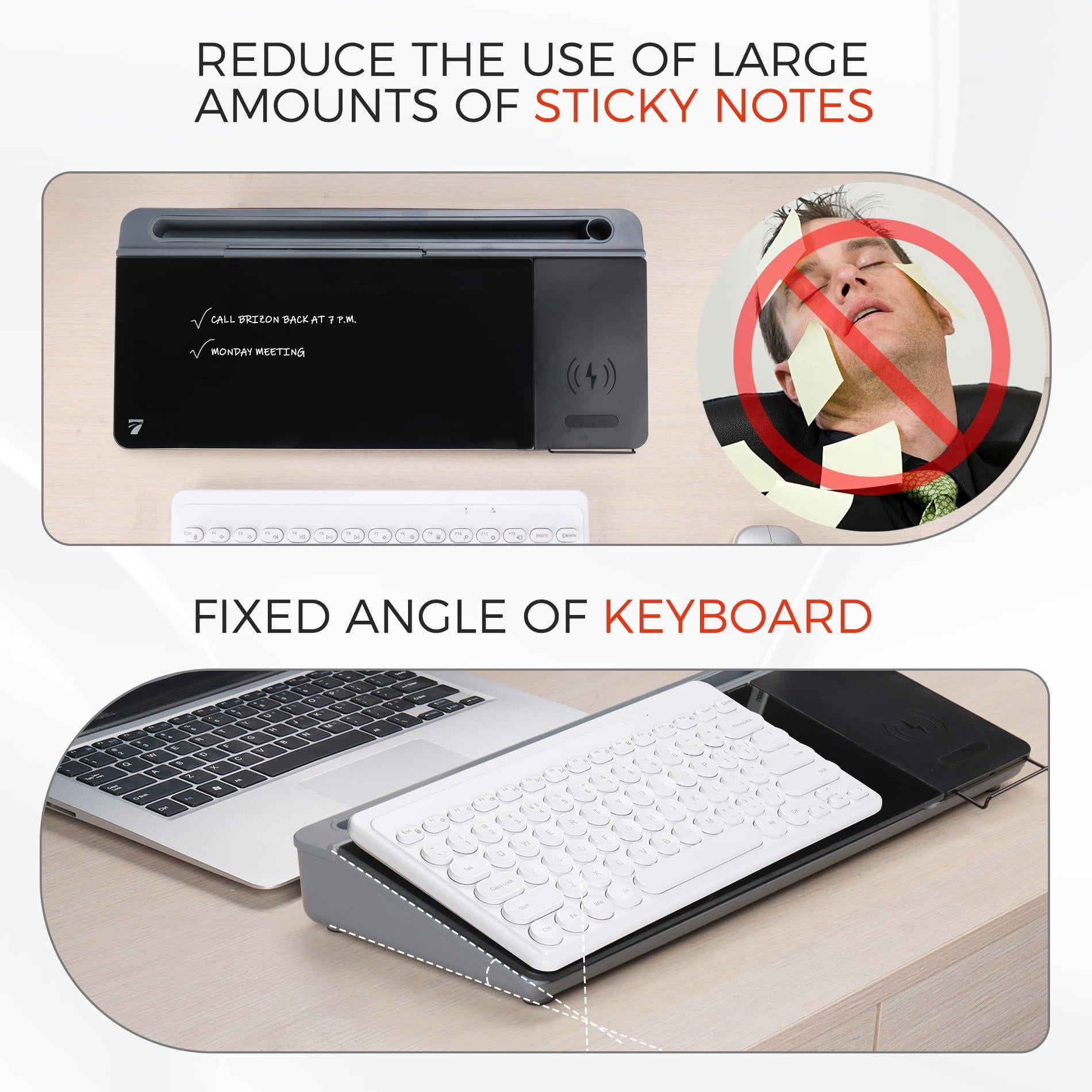 Glass Desk Whiteboard With Wireless  Desktop Dry Erase Board Storage & Phone Stand - Compact ~16 X 7 In Black Includes Marker Eraser Tempered Rewrite Reusable
