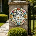 thumbnail image 6 of Vintage Metal Wall Welcome to My Happy Place Don't Ruin It Sign,12 Inch Round Wall Decor Poster with Colorful Hand-Drawn Flowers, Funny Welcome Metal Sign for Front Door Outdoor Indoor Decoration, 6 of 6