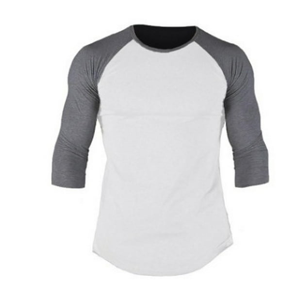 Mens Boy Raglan 3 4 Sleeve Baseball Plain Tee Sports Blouse T Shirt Tops M 2XL Walmart