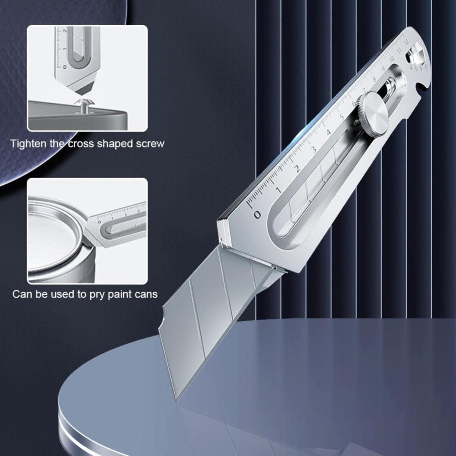 2 Pack Mutipurpose Utility Knife, 10-in-1Stainless Steel Retractable Box Cutter, Heavy Duty Snap off Cutter Knife, Safety Lock Design (Silver)