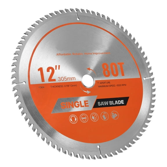 KFFKFF 12-Inch Circular Saw Blade, 80 Precision Alloy Teeth, 1-Inch Arbor, Smooth Finish, Wood Cutting Blade for Circular Saws, Features Noise-Reducing Heat Vents, Suitable for Plywood, and Hardwood
