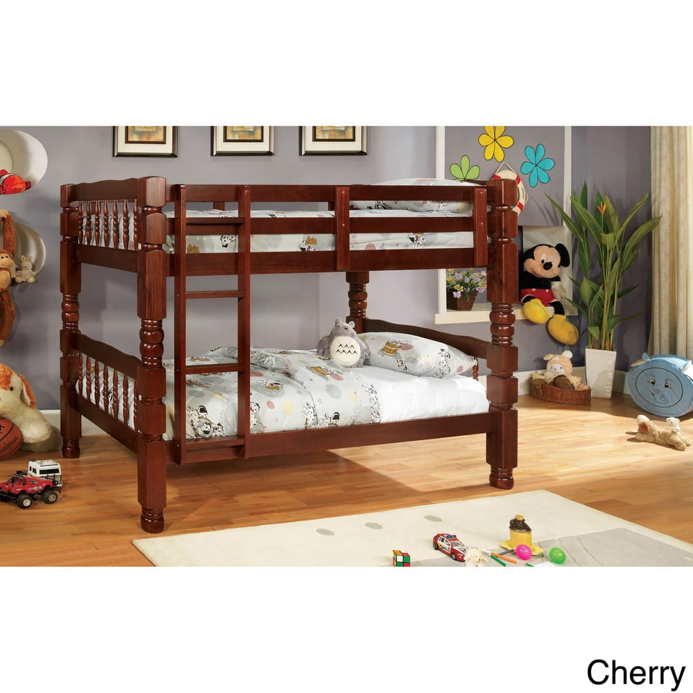 Cherry ~New~ Kings Brand Furniture Twin over Twin Wood Bunk Bed with Ladder 