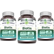 Amazing Formulas Biotin 10000mcg Per Serving 200 Veggie Capsules Supplement | Non GMO | Gluten Free | Made in USA | Suitable for Vegetarians |Pack of 3